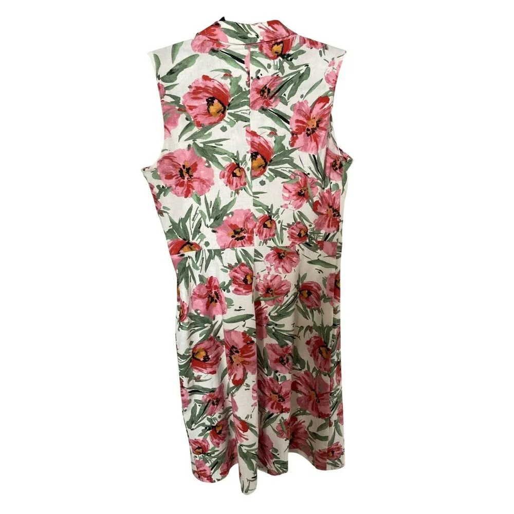 T Tahari  Hibiscus Pink and Green Linen Sleeveless Floral Dress Varies NWT - Picture 6 of 10